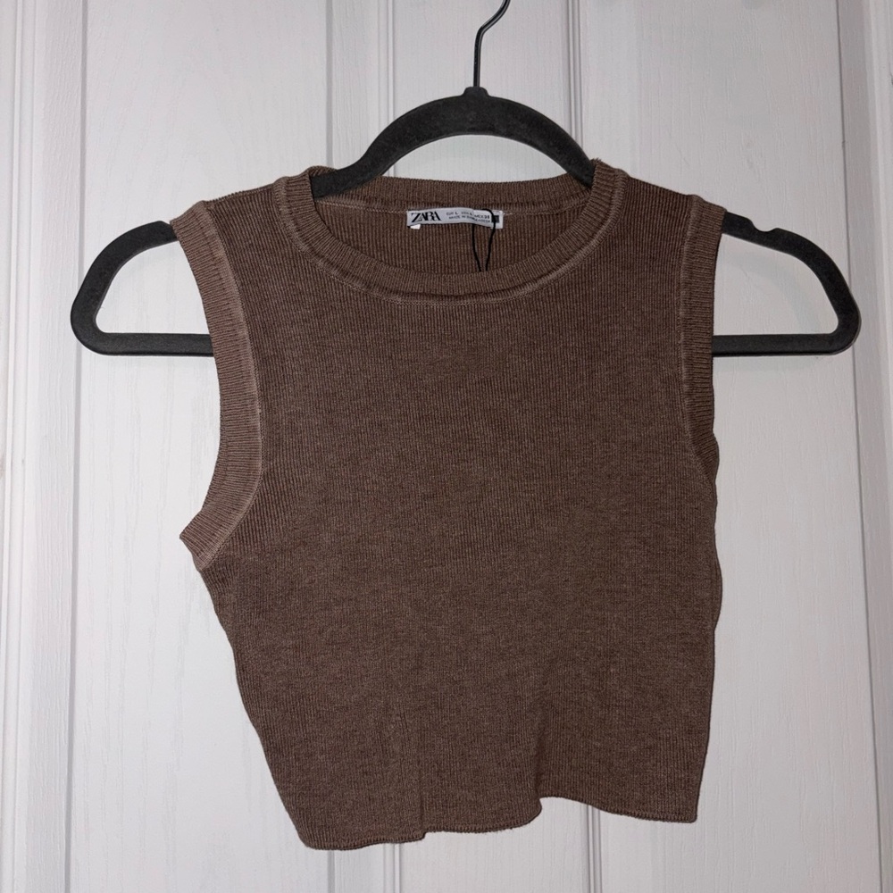 Zara Brown Sleeveless Crop Top